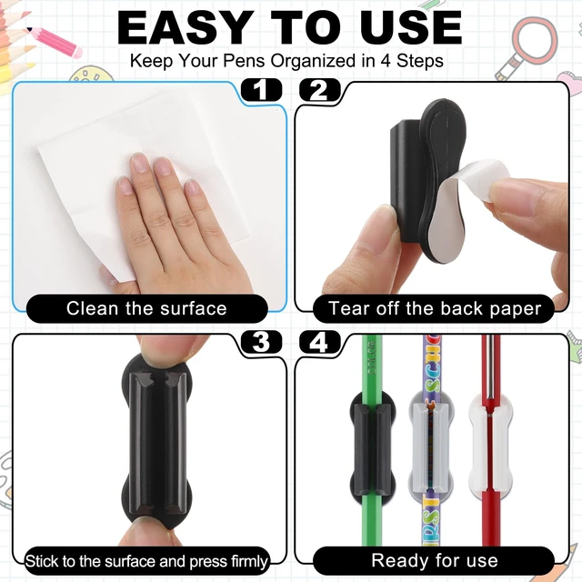 Alt view image 4 of 7 - 48 Pack Adhesive Silicone Pencil Holders Bulk for Desk,Wave,Neutral Flexible Pen Holder, Marker Organizer Clipboard, Classroom School Office Supplies, Teacher Stationery Accessories