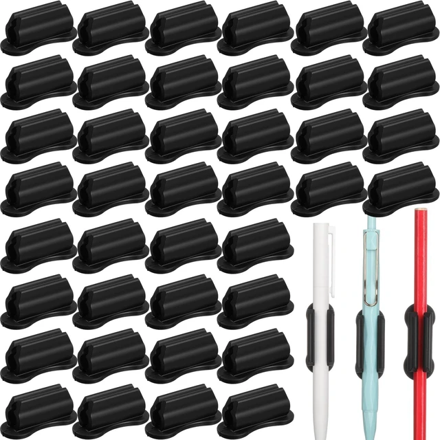 Main image of 48 Pack Adhesive Silicone Pencil Holders Bulk for Desk,Wave,Black Flexible Pen Holder, Marker Organizer Clipboard, Classroom School Office Supplies, Teacher Stationery Accessories