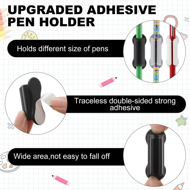 Alt view image 3 of 7 - 48 Pack Adhesive Silicone Pencil Holders Bulk for Desk,Wave,Neutral Flexible Pen Holder, Marker Organizer Clipboard, Classroom School Office Supplies, Teacher Stationery Accessories