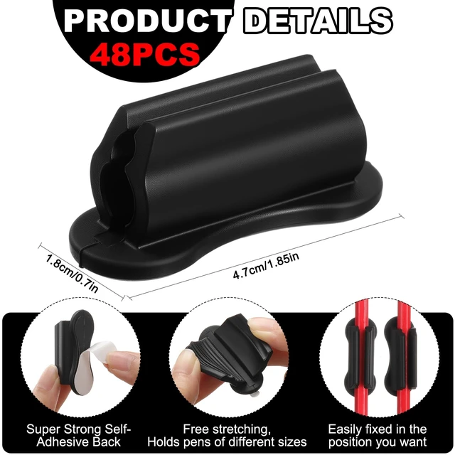 Alt view image 2 of 7 - 48 Pack Adhesive Silicone Pencil Holders Bulk for Desk,Wave,Black Flexible Pen Holder, Marker Organizer Clipboard, Classroom School Office Supplies, Teacher Stationery Accessories