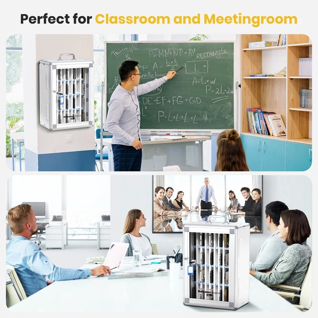 Alt view image 7 of 7 - 36 Slots Cell Phone Storage Locker for Classroom, Portable Phone Locker with Key Lock & Handle, Wall Mounted Phone Lock Box for Office & School, Fits Most Smartphones (Silver)