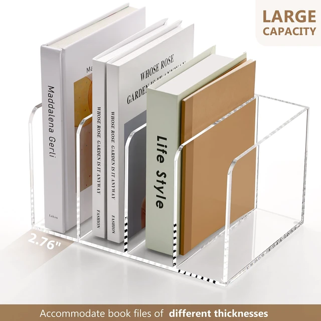 Alt view image 6 of 7 - Acrylic Magazine Holder Desk Organizer Workspace Sorter Clear 4 Slot Bookend File Sorter Holder,Folder Rack, Office Accessories Organization Storage with 4 Vertical Compartments
