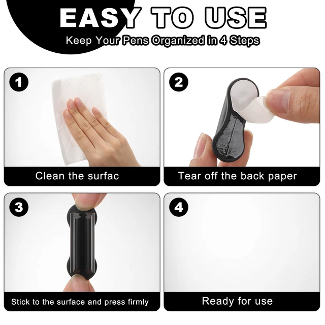 Alt view image 4 of 7 - 48 Pack Adhesive Silicone Pencil Holders Bulk for Desk,Wave,Black Flexible Pen Holder, Marker Organizer Clipboard, Classroom School Office Supplies, Teacher Stationery Accessories