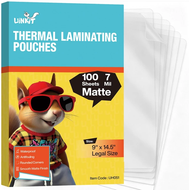 Main image of 7mil Matte Legal Size Thermal Laminating Pouches 8.5x14 Inches 100Pack Ultra-Thick Anti-Glare Laminating Sheets for Gallery Art, Permanent Archives - Heavy Duty Laminator Required