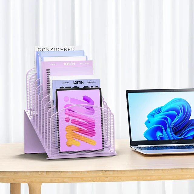 Alt view image 2 of 5 - Inclined Desk File Organizer Folder Holder with 8-Section, Purple