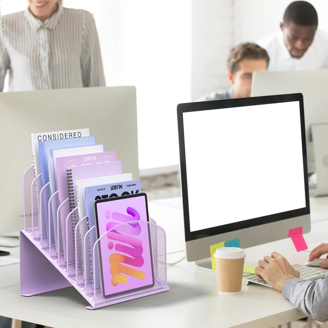 Alt view image 3 of 5 - Inclined Desk File Organizer Folder Holder with 8-Section, Purple