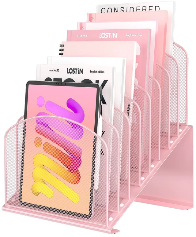 Main image of Inclined Desk File Organizer Folder Holder with 8-Section, Pink