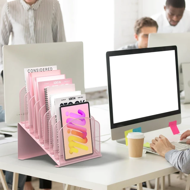 Alt view image 3 of 5 - Inclined Desk File Organizer Folder Holder with 8-Section, Pink