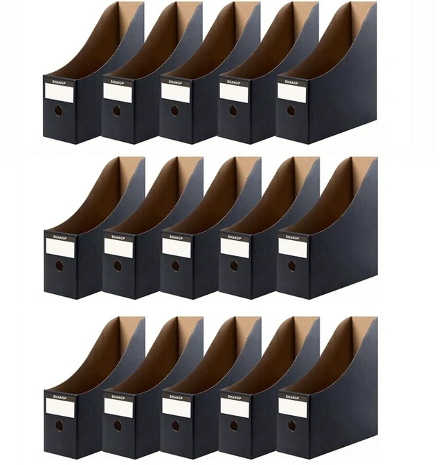 Main image of Foldable Desk File Holder Organizer Sturdy Cardboard Magazine Storage Box Document Rack with Blank Label Stickers for Home School Office (15, Matte Black)