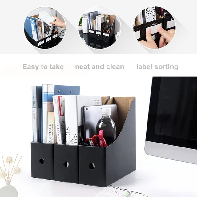 Alt view image 4 of 6 - Foldable Desk File Holder Organizer Sturdy Cardboard Magazine Storage Box Document Rack with Blank Label Stickers for Home School Office (15, Matte Black)