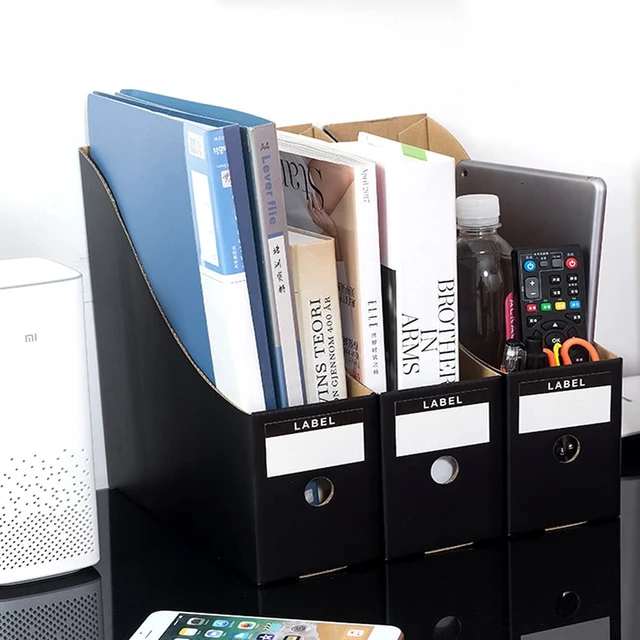 Alt view image 5 of 6 - Foldable Desk File Holder Organizer Sturdy Cardboard Magazine Storage Box Document Rack with Blank Label Stickers for Home School Office (15, Matte Black)