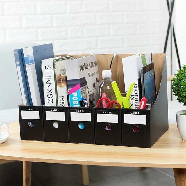 Alt view image 6 of 6 - Foldable Desk File Holder Organizer Sturdy Cardboard Magazine Storage Box Document Rack with Blank Label Stickers for Home School Office (15, Matte Black)