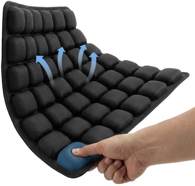 Main image of Travel Cushion Airplane Seat for Long Flights Built in Inflatable Air Pump 42 Airbags Press-Type Wheelchair Seat Cushion for Car,Office,Stadium,Ergonomic Comfort Support Pressure Relief-Black