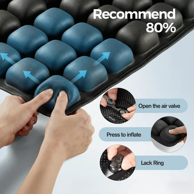 Alt view image 2 of 7 - Travel Cushion Airplane Seat for Long Flights Built in Inflatable Air Pump 42 Airbags Press-Type Wheelchair Seat Cushion for Car,Office,Stadium,Ergonomic Comfort Support Pressure Relief-Black