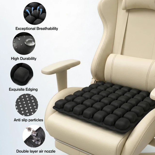 Alt view image 4 of 7 - Travel Cushion Airplane Seat for Long Flights Built in Inflatable Air Pump 42 Airbags Press-Type Wheelchair Seat Cushion for Car,Office,Stadium,Ergonomic Comfort Support Pressure Relief-Black