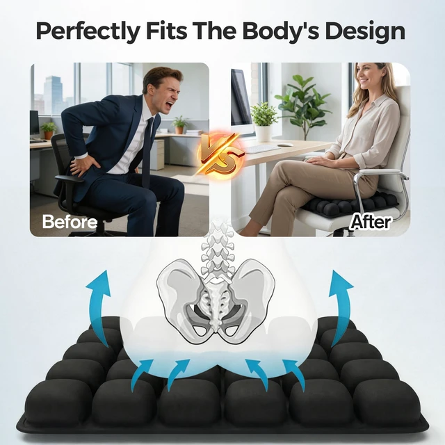 Alt view image 5 of 7 - Travel Cushion Airplane Seat for Long Flights Built in Inflatable Air Pump 42 Airbags Press-Type Wheelchair Seat Cushion for Car,Office,Stadium,Ergonomic Comfort Support Pressure Relief-Black