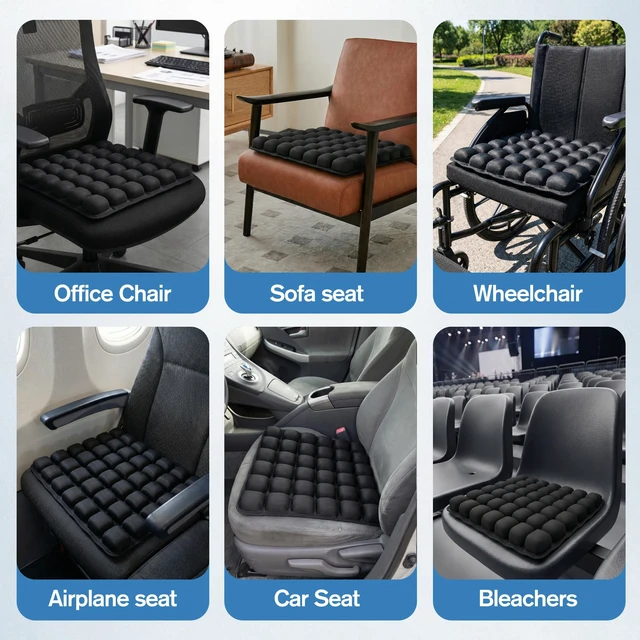 Alt view image 7 of 7 - Travel Cushion Airplane Seat for Long Flights Built in Inflatable Air Pump 42 Airbags Press-Type Wheelchair Seat Cushion for Car,Office,Stadium,Ergonomic Comfort Support Pressure Relief-Black