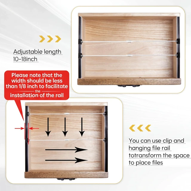 Alt view image 5 of 7 - 12 Pcs Metal Adjustable File Cabinet Rails Set, Silver,18-32.5 Inch Include 8 Hanging File Rail Clips 4 Cabinet Dividers Bars Suitable for Cabinets with Drawer Thickness Less Than 1/8 Inch