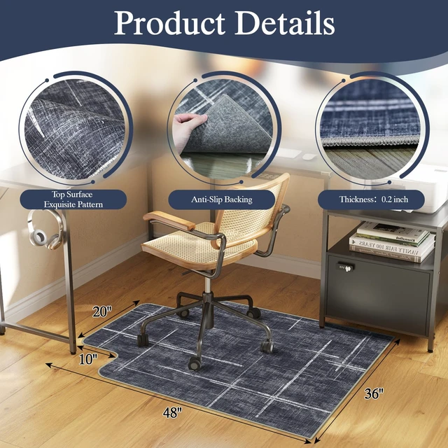 Alt view image 2 of 7 - Office Chair Mat for Hardwood Floor & Tile Floor,36"X 48"-Convex Heavy Duty Desk Chair Mat for Hard Floors, Under Desk Rug for Rolling Computer Chair,Anti Slip,Low Pile Carpet Protector