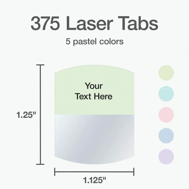 Alt view image 2 of 7 - Laser Printable Tabs, Permanent Index Tabs, Customizable Adhesive Labels, Assorted Pastel Colors, 1.125" x 1.25", 375 Per Pack (1006791)