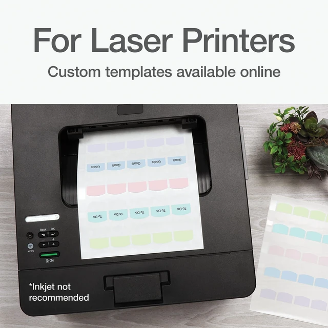 Alt view image 3 of 7 - Laser Printable Tabs, Permanent Index Tabs, Customizable Adhesive Labels, Assorted Pastel Colors, 1.125" x 1.25", 375 Per Pack (1006791)