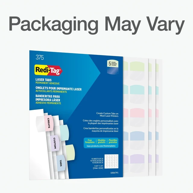 Alt view image 7 of 7 - Laser Printable Tabs, Permanent Index Tabs, Customizable Adhesive Labels, Assorted Pastel Colors, 1.125" x 1.25", 375 Per Pack (1006791)