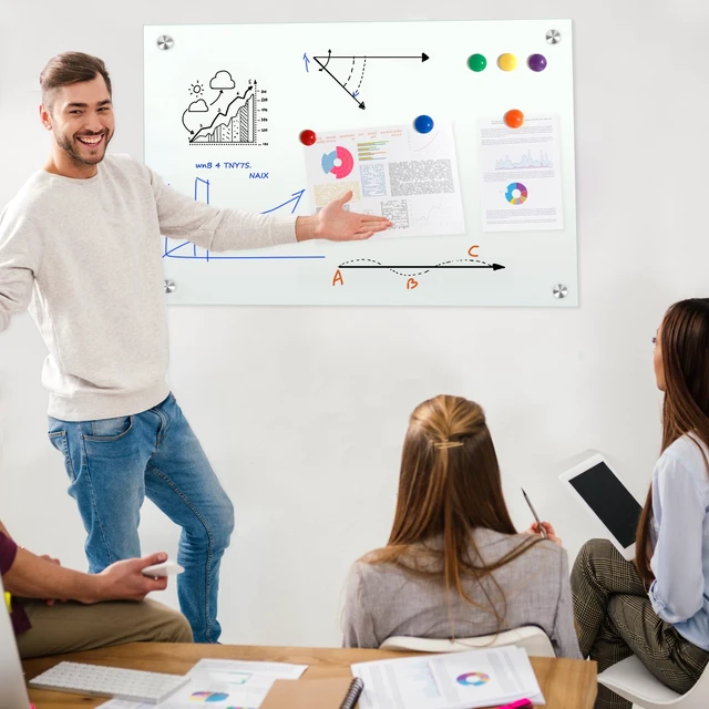 Alt view image 7 of 7 - Glass Magnetic Dry Erase Whiteboard 36"x24" for Wall, Frameless White Board, Includes 12 Magnets, 8 Markers and 2 Erasers