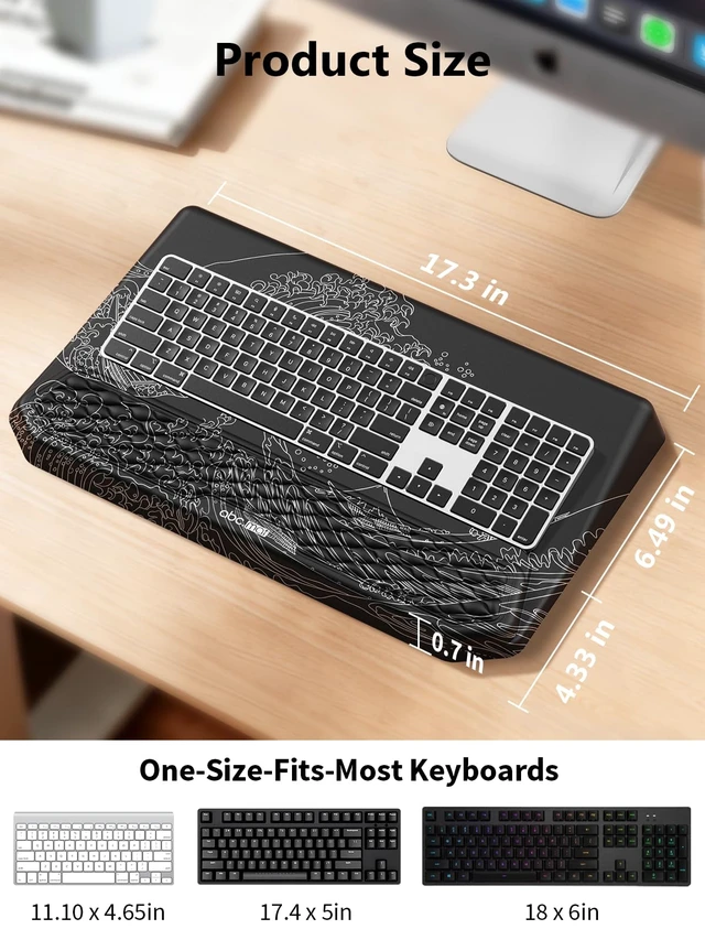 Alt view image 4 of 7 - 2-in-1 Ergonomic Keyboard Stand with Wrist Rest, Kanagawa Wave Comfy Keyboard Riser Holder with Massage Design, Non-Slip Base, Pain Relief for Typing