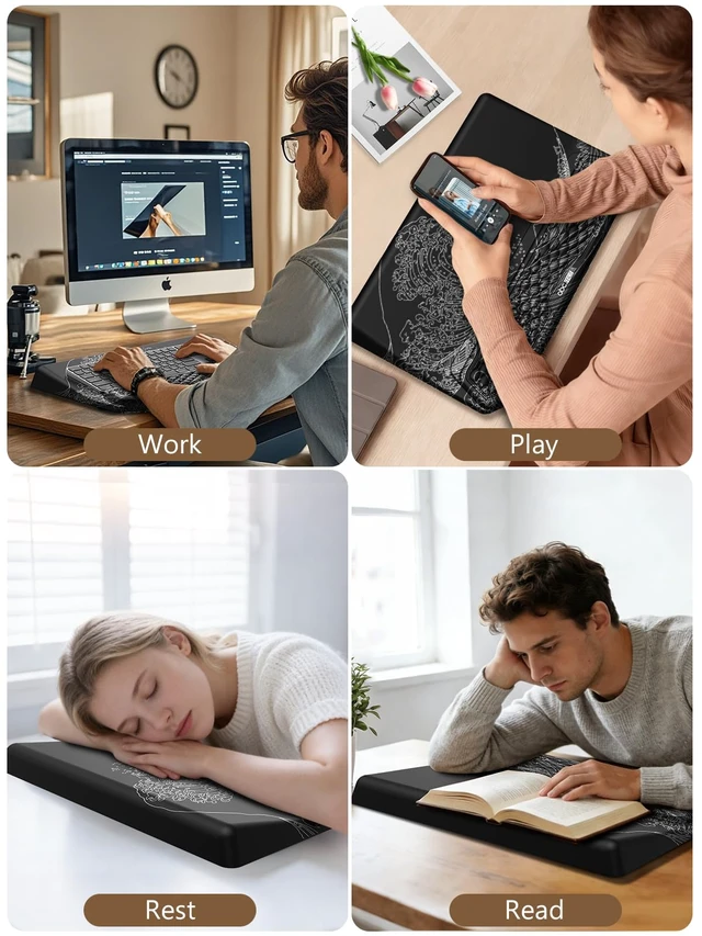 Alt view image 7 of 7 - 2-in-1 Ergonomic Keyboard Stand with Wrist Rest, Kanagawa Wave Comfy Keyboard Riser Holder with Massage Design, Non-Slip Base, Pain Relief for Typing