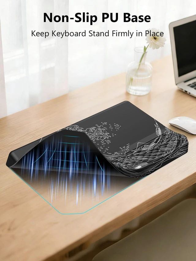 Alt view image 5 of 7 - 2-in-1 Ergonomic Keyboard Stand with Wrist Rest, Kanagawa Wave Comfy Keyboard Riser Holder with Massage Design, Non-Slip Base, Pain Relief for Typing