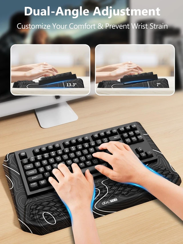 Alt view image 3 of 7 - 2-in-1 Ergonomic Keyboard Stand with Wrist Rest, Black Topographic Comfy Keyboard Riser Holder with Massage Design, Non-Slip Base, Pain Relief for Typing