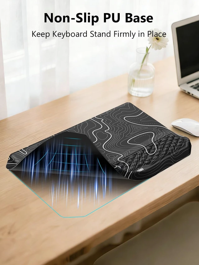 Alt view image 5 of 7 - 2-in-1 Ergonomic Keyboard Stand with Wrist Rest, Black Topographic Comfy Keyboard Riser Holder with Massage Design, Non-Slip Base, Pain Relief for Typing