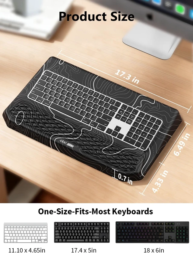 Alt view image 4 of 7 - 2-in-1 Ergonomic Keyboard Stand with Wrist Rest, Black Topographic Comfy Keyboard Riser Holder with Massage Design, Non-Slip Base, Pain Relief for Typing