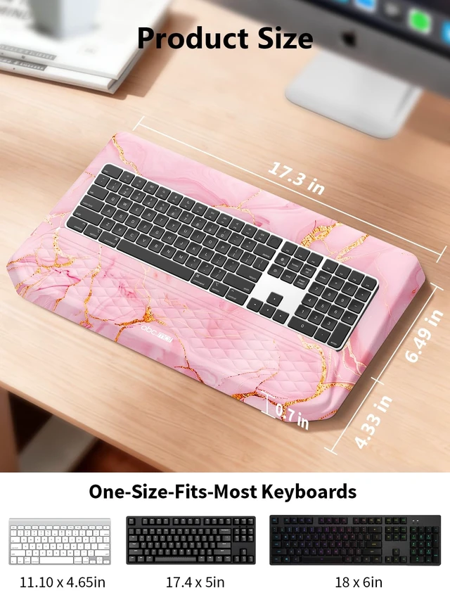 Alt view image 4 of 7 - 2-in-1 Ergonomic Keyboard Stand with Wrist Rest, Pink Marble Comfy Keyboard Riser Holder with Massage Design, Non-Slip Base, Pain Relief for Typing