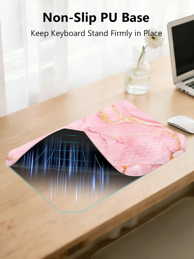 Alt view image 5 of 7 - 2-in-1 Ergonomic Keyboard Stand with Wrist Rest, Pink Marble Comfy Keyboard Riser Holder with Massage Design, Non-Slip Base, Pain Relief for Typing