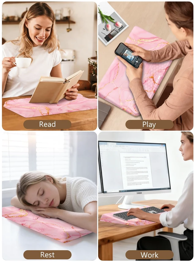 Alt view image 7 of 7 - 2-in-1 Ergonomic Keyboard Stand with Wrist Rest, Pink Marble Comfy Keyboard Riser Holder with Massage Design, Non-Slip Base, Pain Relief for Typing