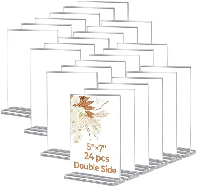 Main image of 24 Pack Acrylic Sign Holder 5 x 7, Double-Sided Clear Sign Holder Plastic Stands for Display, T Shape Acrylic Table Sign Stands for Office Store Restaurants Wedding Party Decoration
