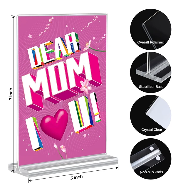Alt view image 2 of 7 - 24 Pack Acrylic Sign Holder 5 x 7, Double-Sided Clear Sign Holder Plastic Stands for Display, T Shape Acrylic Table Sign Stands for Office Store Restaurants Wedding Party Decoration