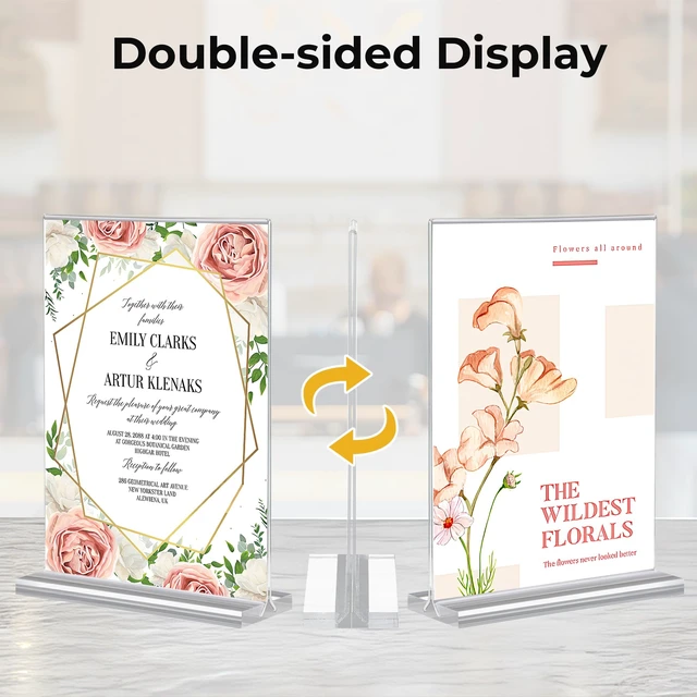 Alt view image 5 of 7 - 24 Pack Acrylic Sign Holder 5 x 7, Double-Sided Clear Sign Holder Plastic Stands for Display, T Shape Acrylic Table Sign Stands for Office Store Restaurants Wedding Party Decoration