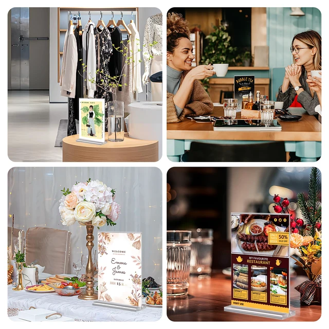 Alt view image 7 of 7 - 24 Pack Acrylic Sign Holder 5 x 7, Double-Sided Clear Sign Holder Plastic Stands for Display, T Shape Acrylic Table Sign Stands for Office Store Restaurants Wedding Party Decoration