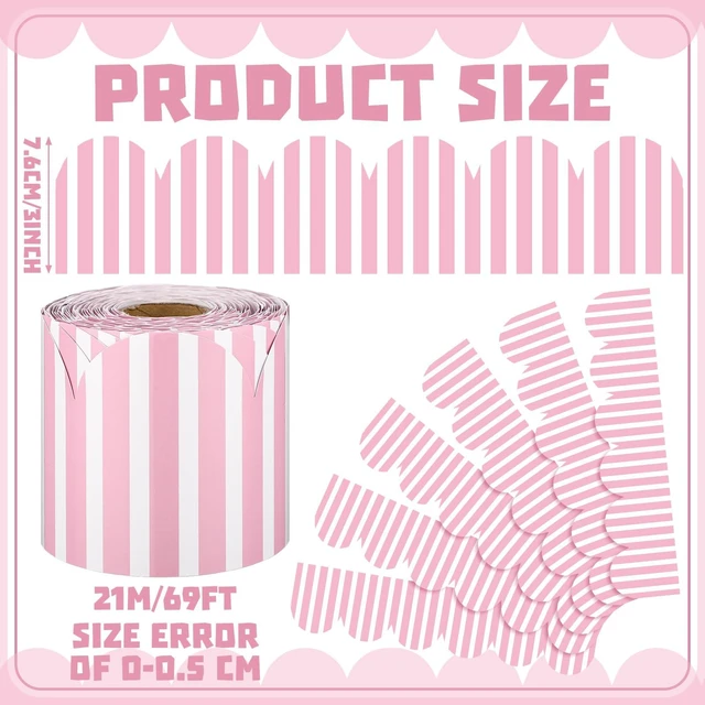 Alt view image 2 of 6 - Pink Bulletin Board Borders 69 ft Rolled Stripes Classroom School Decor Die Cut Border Trim Scalloped Classroom Borders Decor for Back to School Chalkboard Whiteboard Decorations