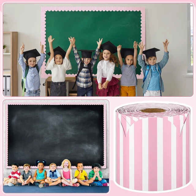 Alt view image 4 of 6 - Pink Bulletin Board Borders 69 ft Rolled Stripes Classroom School Decor Die Cut Border Trim Scalloped Classroom Borders Decor for Back to School Chalkboard Whiteboard Decorations