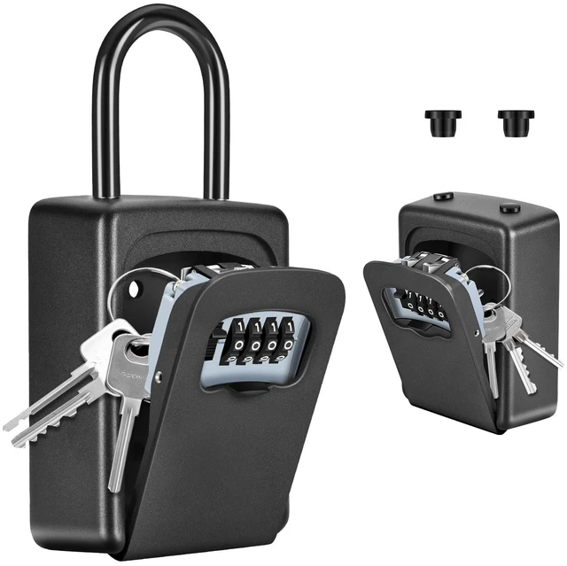 Main image of Portable Key Lock Box, Upgrade Clearly Visible Numbers, Lock Box Wall Mounted for House Key, 5 Key Capacity, Weatherproof Resettable Code (1 Pack, Black)