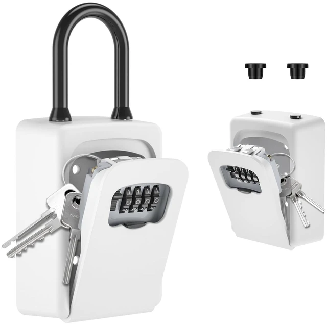 Main image of Portable Key Lock Box, Upgrade Clearly Visible Numbers, Lock Box Wall Mounted for House Key, 5 Key Capacity, Weatherproof Resettable Code (White, 1)