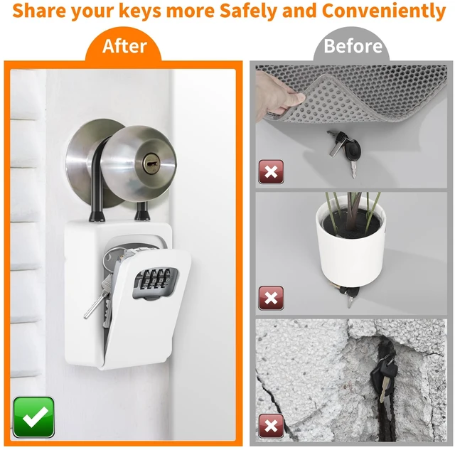 Alt view image 3 of 7 - Portable Key Lock Box, Upgrade Clearly Visible Numbers, Lock Box Wall Mounted for House Key, 5 Key Capacity, Weatherproof Resettable Code (White, 1)