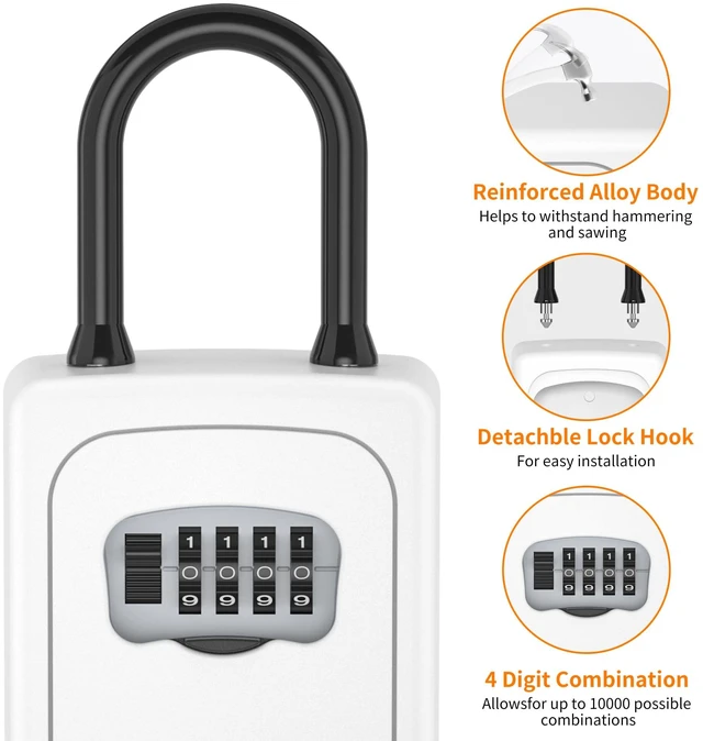 Alt view image 5 of 7 - Portable Key Lock Box, Upgrade Clearly Visible Numbers, Lock Box Wall Mounted for House Key, 5 Key Capacity, Weatherproof Resettable Code (White, 1)