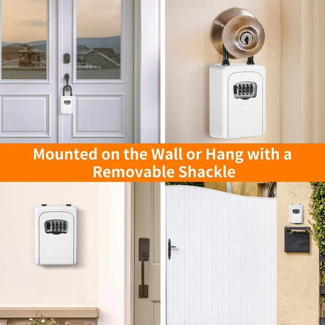 Alt view image 6 of 7 - Portable Key Lock Box, Upgrade Clearly Visible Numbers, Lock Box Wall Mounted for House Key, 5 Key Capacity, Weatherproof Resettable Code (White, 1)
