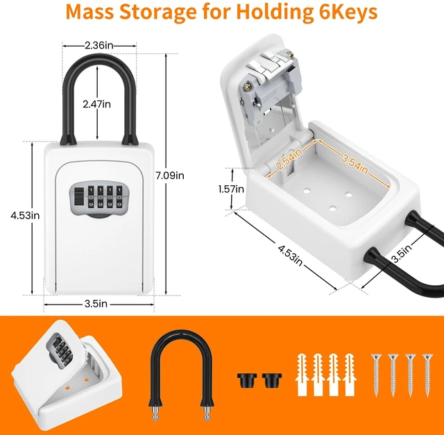 Alt view image 7 of 7 - Portable Key Lock Box, Upgrade Clearly Visible Numbers, Lock Box Wall Mounted for House Key, 5 Key Capacity, Weatherproof Resettable Code (White, 1)