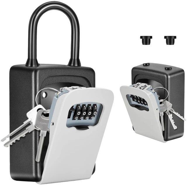 Main image of Portable Key Lock Box, Upgrade Clearly Visible Numbers, Lock Box Wall Mounted for House Key, 5 Key Capacity, Weatherproof Resettable Code (1 Pack, Gray)