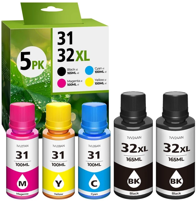 Main image of 31 32XL Ink Bottle Set, Smart Tank 7602 5101 6001 651 Ink Refill Compatible with HP 31 Ink 32XL Black Ink Bottle Set for Smart Tank 5101 7602 5000 651 5103 6001 7301 7001 7302 5102 7002 7006 Printers